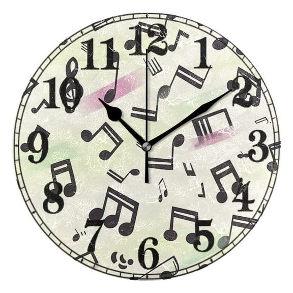 Musical Notes with Rainbow Silent Wall Clock 10" Non-Ticking Battery Clock