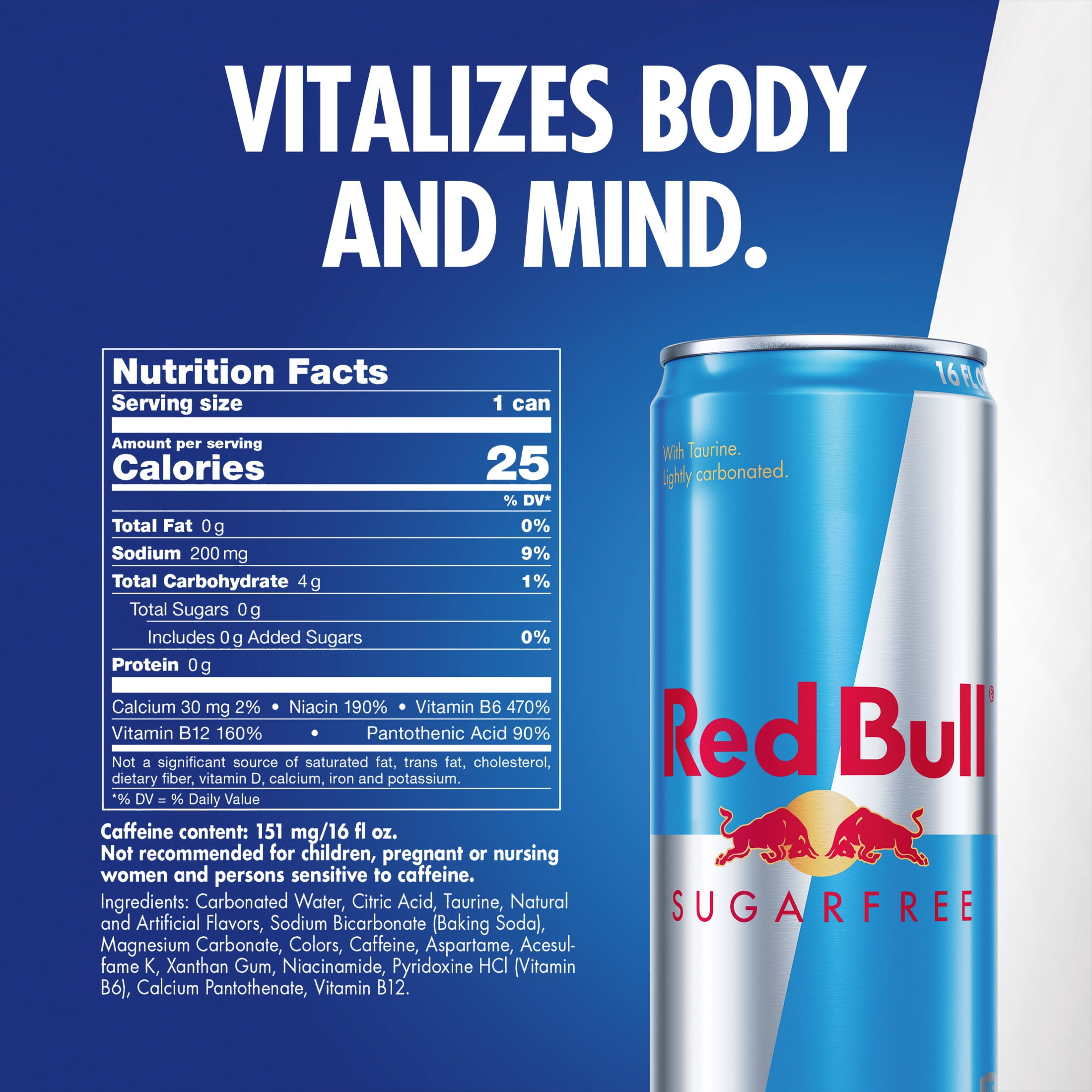 Red Bull Sugarfree Energy Drink, 151mg Caffeine, 16 fl. oz. Can