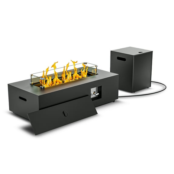 ConToose 42inch Propane Rectangle Fire Pit - Black, 50,000 BTU, Iron Body, Pulse Ignition with Complete Accessories