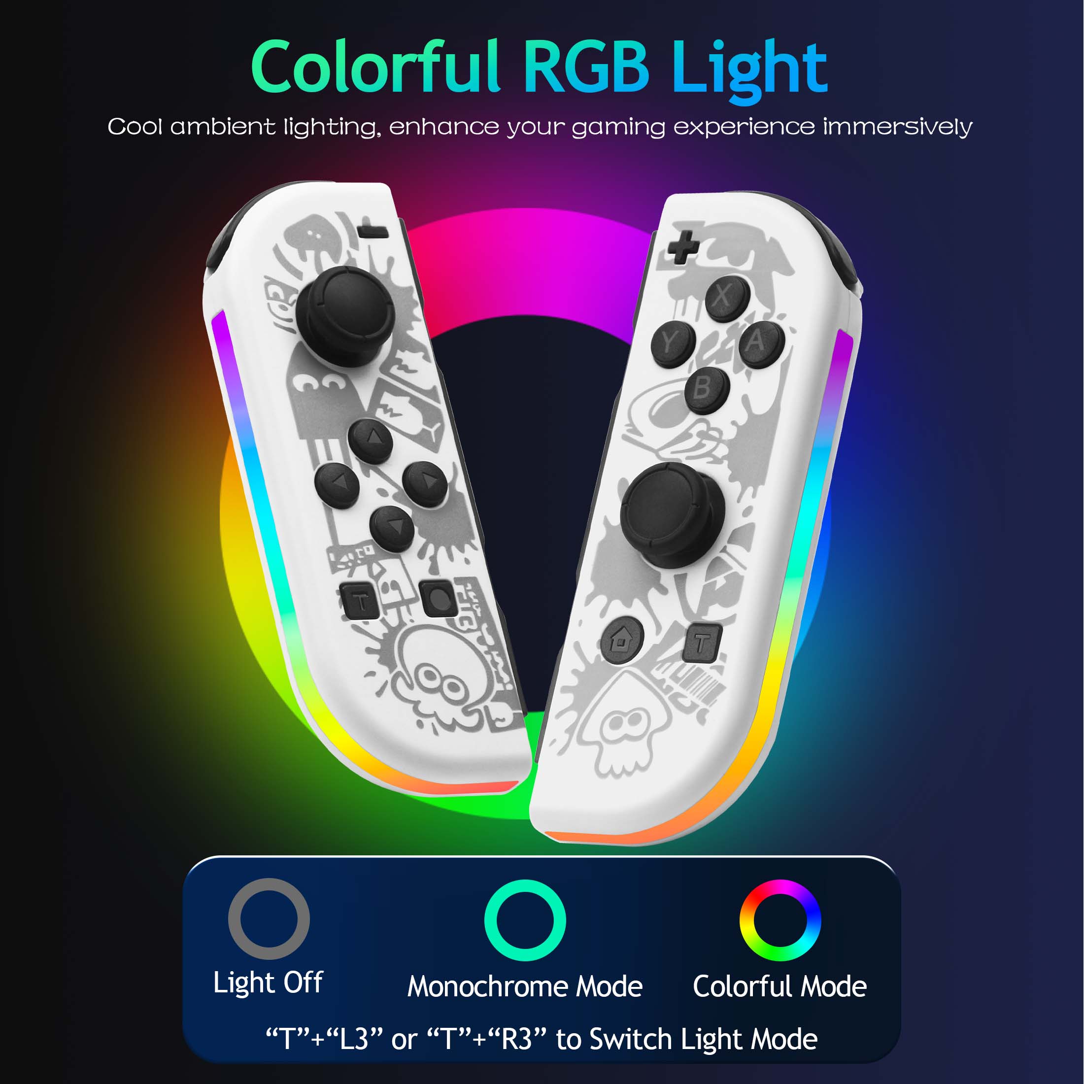 Controlador de Juegos Dividido Inalámbrico, Gamepad Bluetooth con Luz RGB, Movimiento y Vibración, Controlador Recargable para Consola Portátil 4
