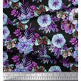 thumbnail image 2 of Soimoi Purple Polyester Crepe Fabric Leaves,Insect & Anemone Flower Print Sewing Fabric BTY 42 Inch Wide, 2 of 3