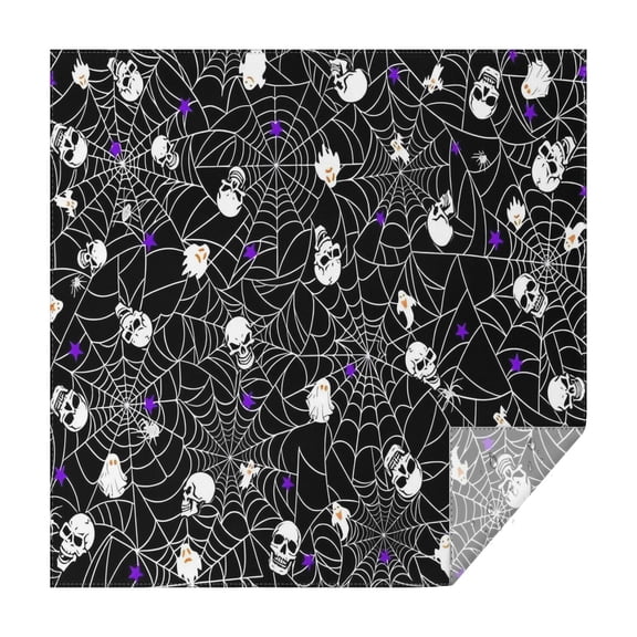 Halloween Spider Web and Skulls Pattern Square Tablecloth,Waterproof Square Table Cover,Wipeable Spillproof Washable Table Cover for Home Kitchen Party Decor 52"x52"(132x132cm)