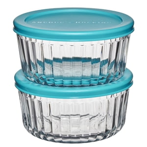 Anchor Hocking 4-Cup Round Glass Storage Containers with Teal Lids