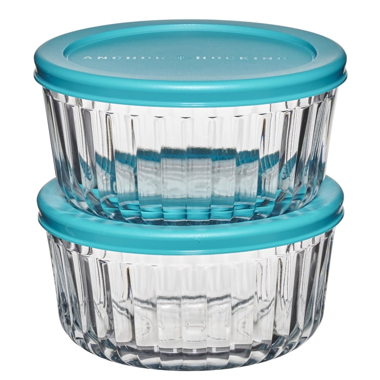 Anchor Hocking 4-Cup Round Glass Storage Containers with Teal Lids photo 1