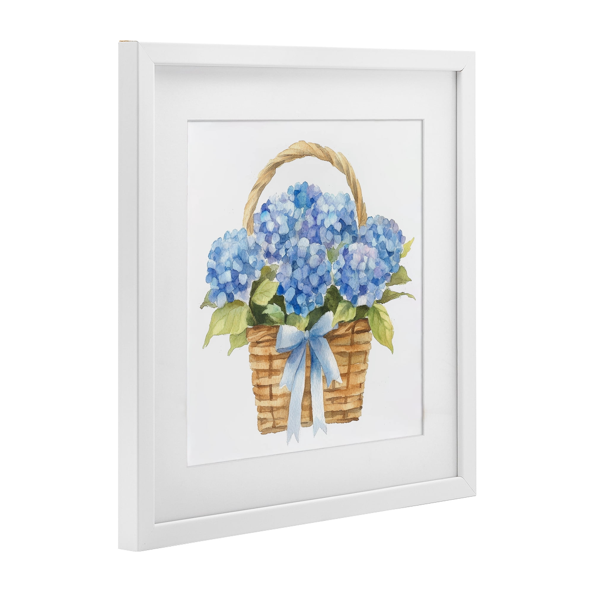 Stupell Industries Pretty Blue Hydrangea Picnic Basket White Framed Print Under Glass, design by Petal Prints Design