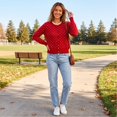 thumbnail image 4 of Dwellite Womens Cardigan Cropped Button Up Sweater Loose Fit Long Sleeve Polka Dot Comfy Crew Neck Fall Winter Knit Cardigan Jackets 2026 Red S, 4 of 7
