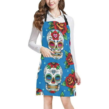 

ASHLEIGH Skulls Adjustable Bib Apron for Cooking Baking Gardening Home Kitchen Apron for Women Men with Pockets