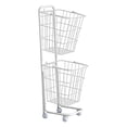 thumbnail image 3 of Cesta de Ropa de 2 Niveles con Dos Compartimentos Cesta de Lavandería para Clasificación Rápida Bolsa Portátil con Ruedas Suaves Estructura Metálica a Blanco, 3 of 8