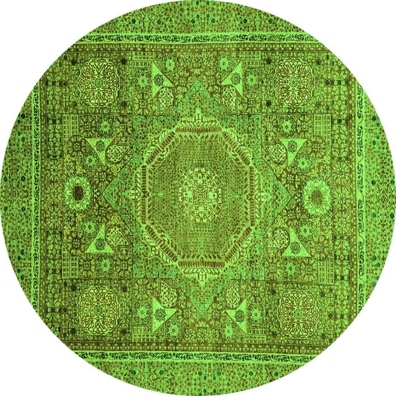 Ahgly Company Indoor Round Abstract Green Modern Area Rugs, 5' Round
