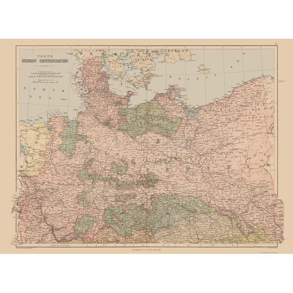 Historic Map - German North Confederation - Black 1867 - 31.32 x 23 - Vintage Wall Art