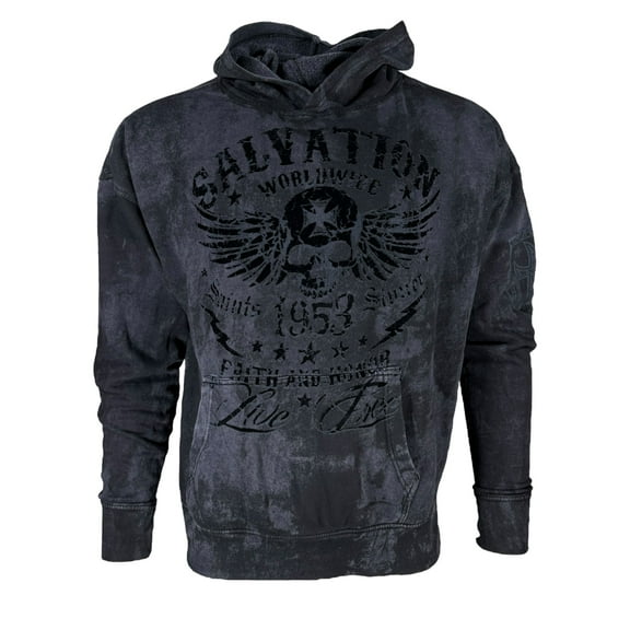 Archaic By Affliction Unisex Oversized Boxy Pullover Hoodie Black Tide