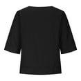 thumbnail image 5 of Womens Round Neck Half Sleeve Top T Shirt Solid Color Top Half Sleeve Splicing Shirt Hollow Top Colla Shirt for Women Elbow Length Sleeve Top Casual Women Tops Half Tee Short Sleeve Women plus Button, 5 of 5