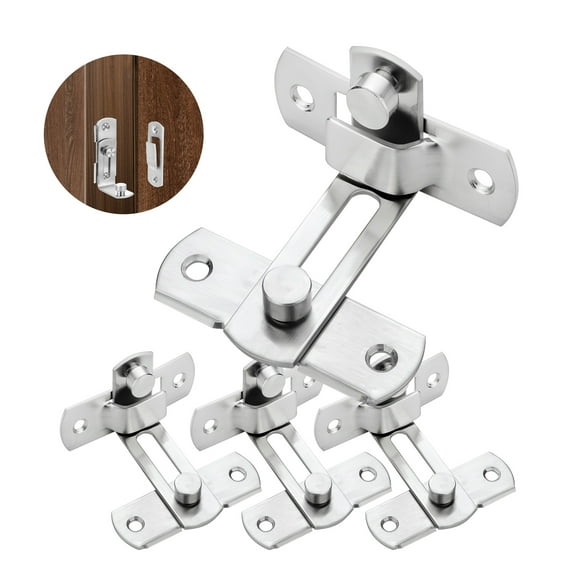 4 PCS 90 Degree Stainless Steel Barn Door Lock, Sliding Right Angle Buckle Flip Latch, Security Brushed Gate Latches for Bathroom Garden Cabinet Silver