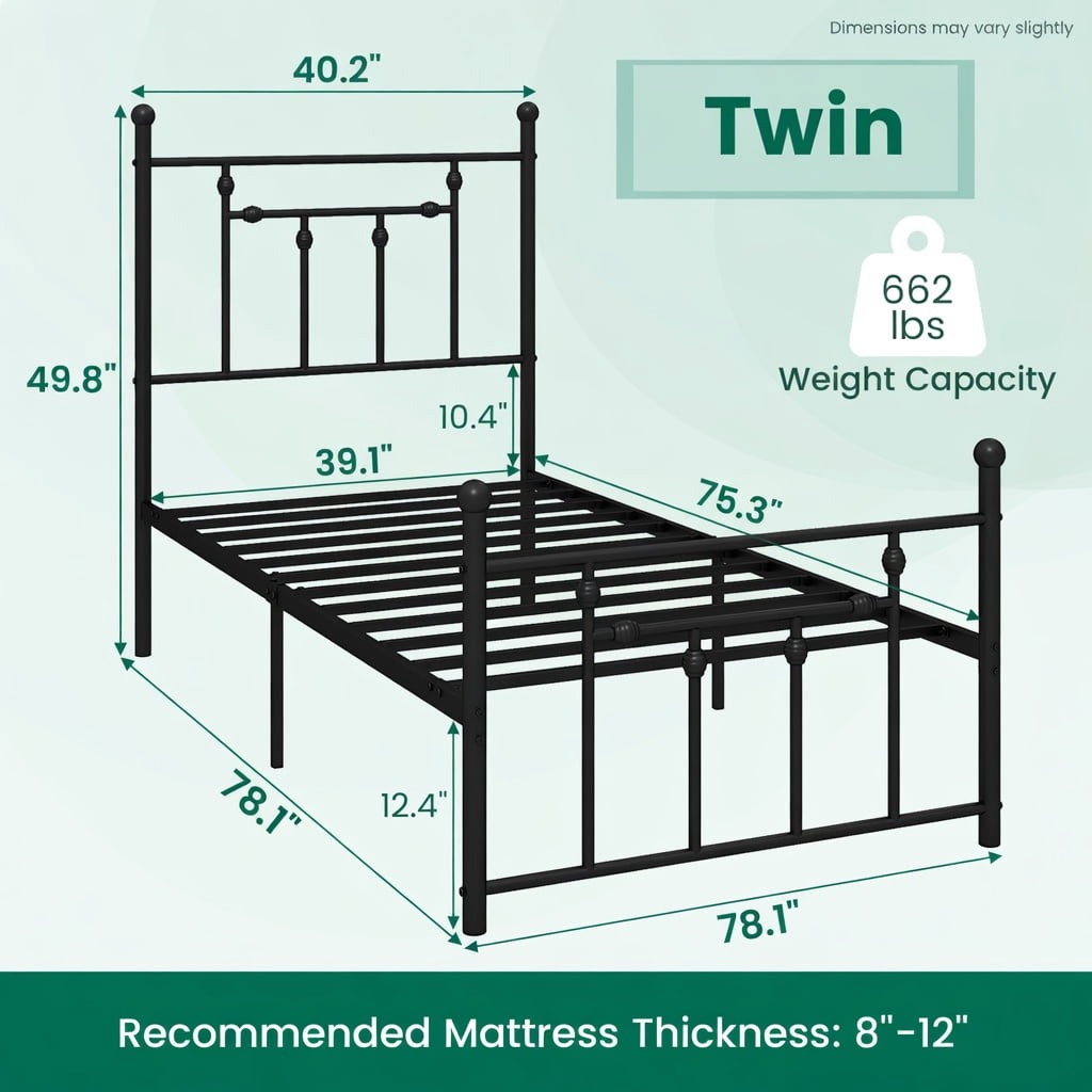 Barara King Bedroom Bed Frame, Bed Platform Frame,Full/Queen/Twin Size Heavy-duty Metal Bed Frame with Headboard-Twin Size