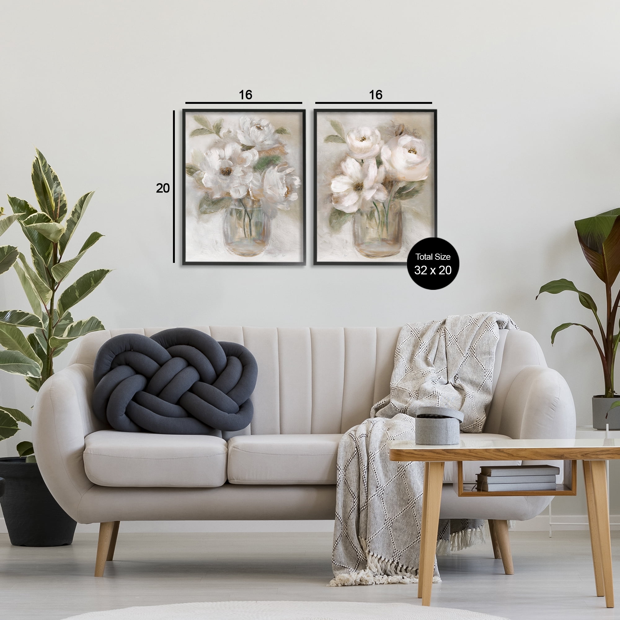 Stupell Industries Brushed White & Beige Roses 2 Piece Black Framed Giclee Art Set, design by Nan