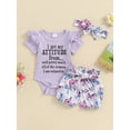 thumbnail image 2 of CIYCuIT Baby Girls 3Pcs Summer Outfits Short Sleeve Letter Print Romper + Butterfly Print Shorts + Bow Headband 3M 6M 12M 18M Newborn Infant Cute Shorts Sets, 2 of 8