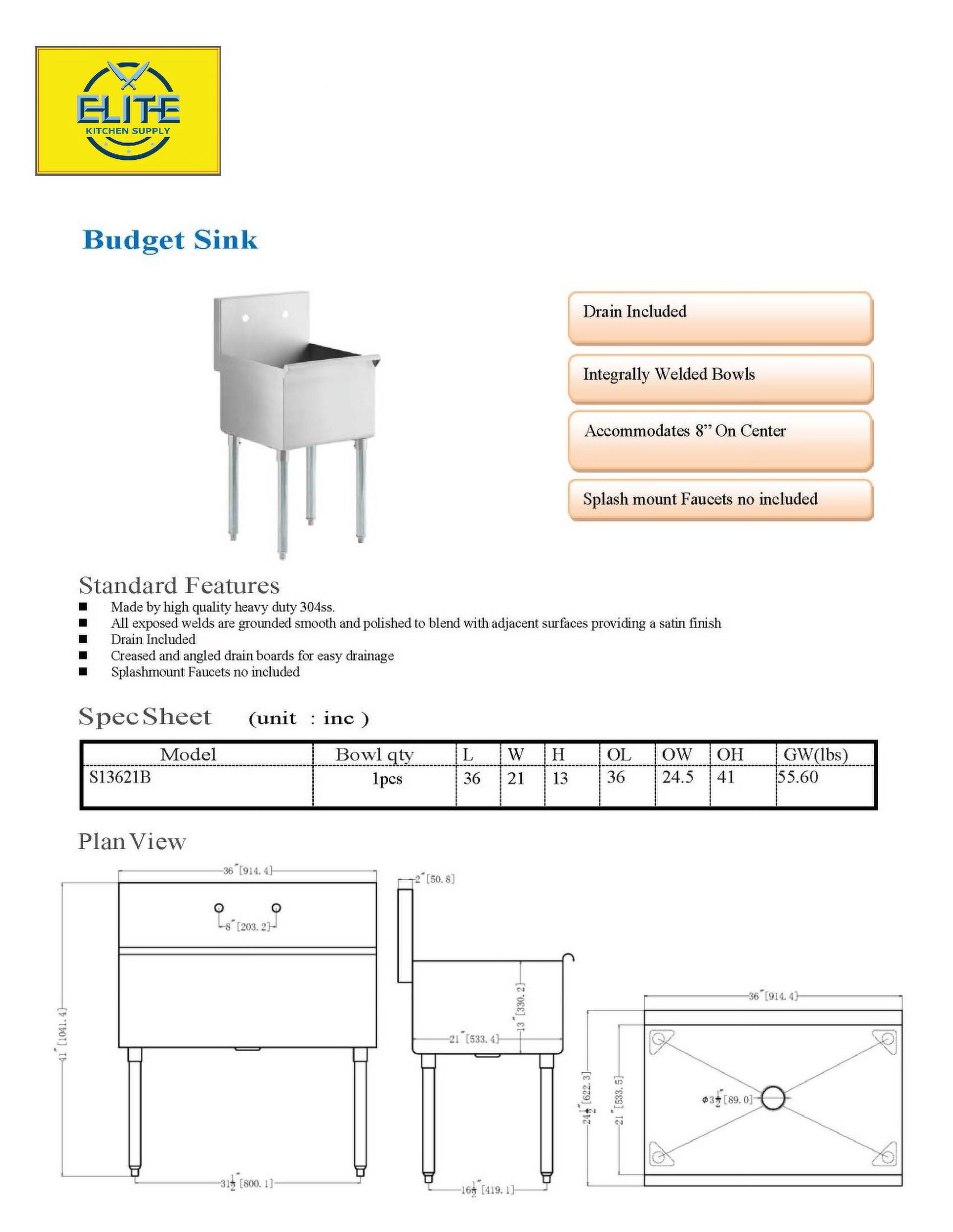 NSF 36 in. Commercial Utility Sink, Stainless Steel Sink for Indoor Outdoor