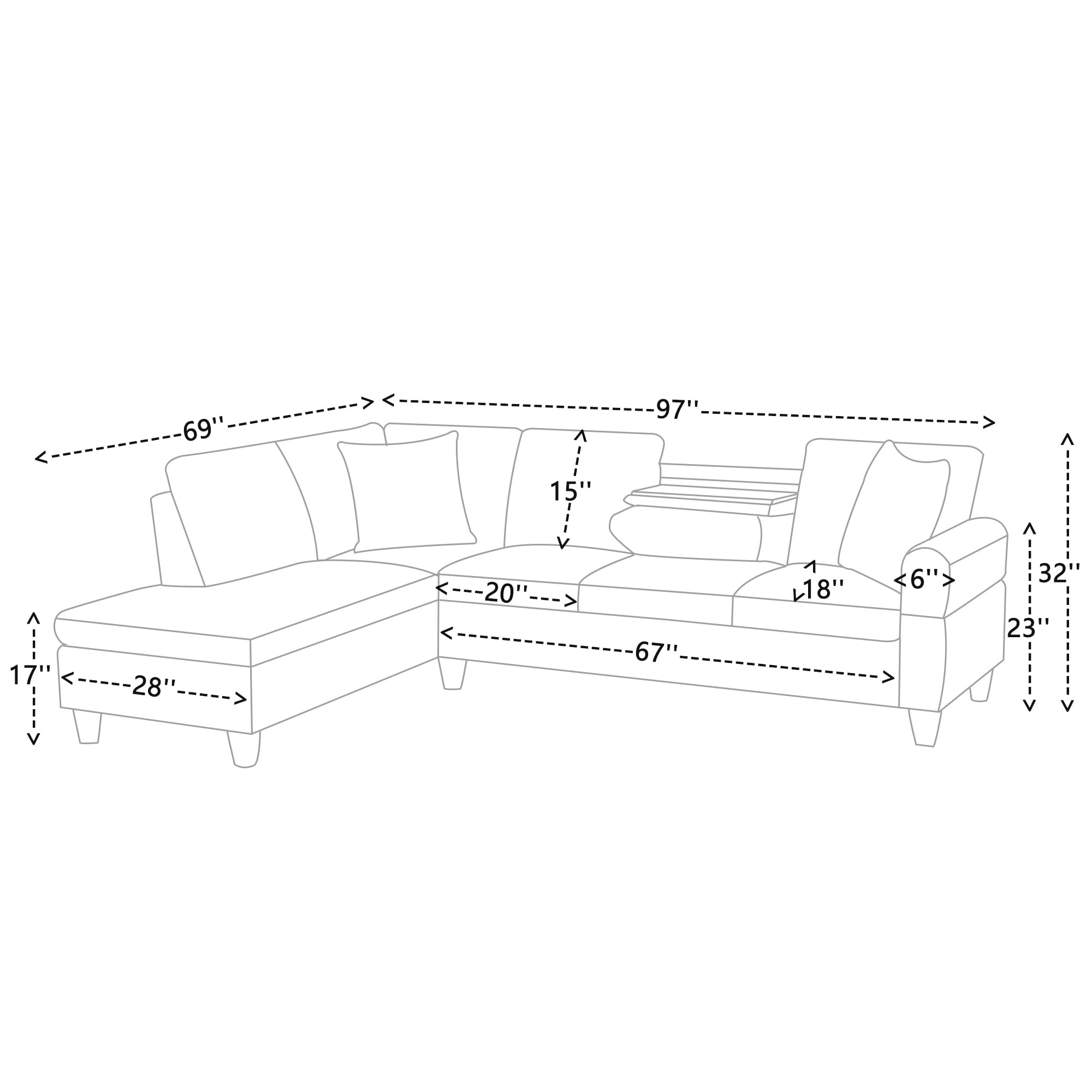 Howcool 98" Sectional Sofa, L-Shaped Couch with Left-Facing Chaise, Linen Fabric Modular Sectional Sofa for Living Room, Apartment & Small Space, Black