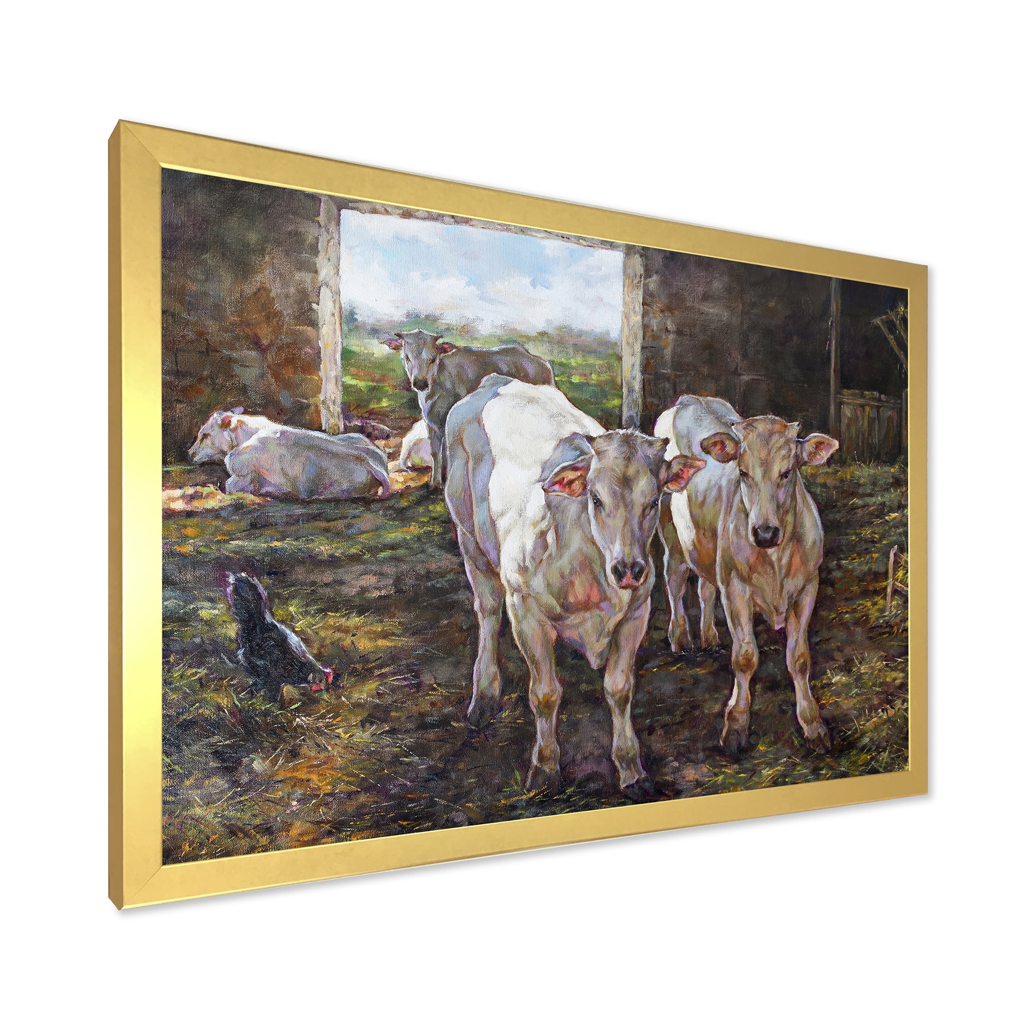 Designart 'The Cows In The Stable In Countryside' Farmhouse Framed Art Print