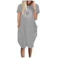 thumbnail image 1 of Robes d'Été pour Femmes Manches Courtes Décontractées T-Shirts Robe Imprimée Col Rond Confortable Longueur Genou avec Poches A1, 1 of 5