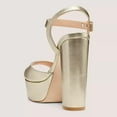 thumbnail image 3 of FSJ Women Simple Platform Chunky Block High Heel Sandals Ankle Buckle Strap Round Open Toe Comfy Thick Wedding Party Evening Dressy Shoes Size 6 Gold, 3 of 4