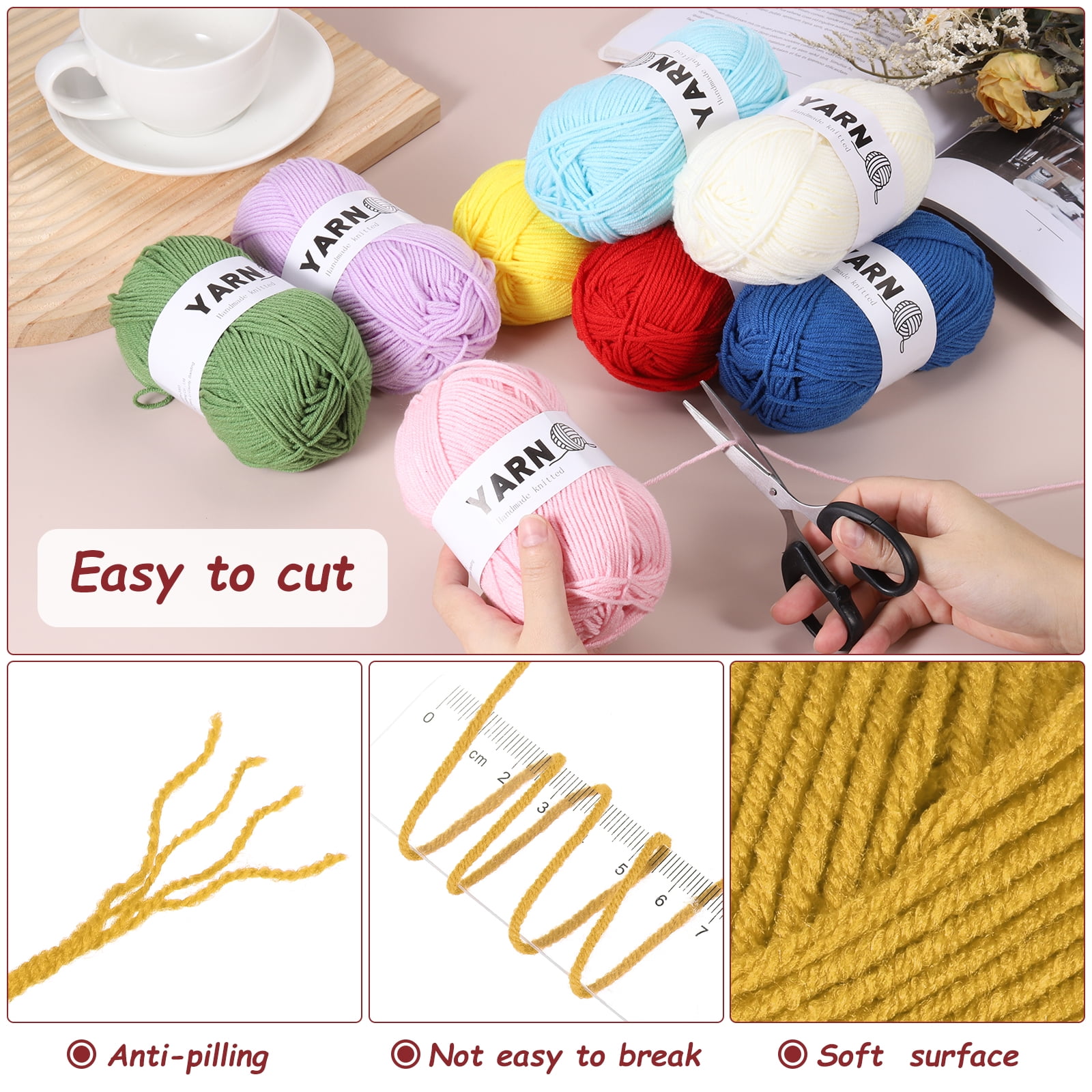 6Pcs Gold Acrylic Yarn 790 Yard 4 Ply Crochet Yarns Sport Weight Yarn