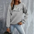 thumbnail image 2 of Yuanlong Womens Sweatshirts Solid Color Long Sleeve O Neck Smile Heart Printed Hoodie Daily Outdoor Workout Sporty Tops, 2 of 8