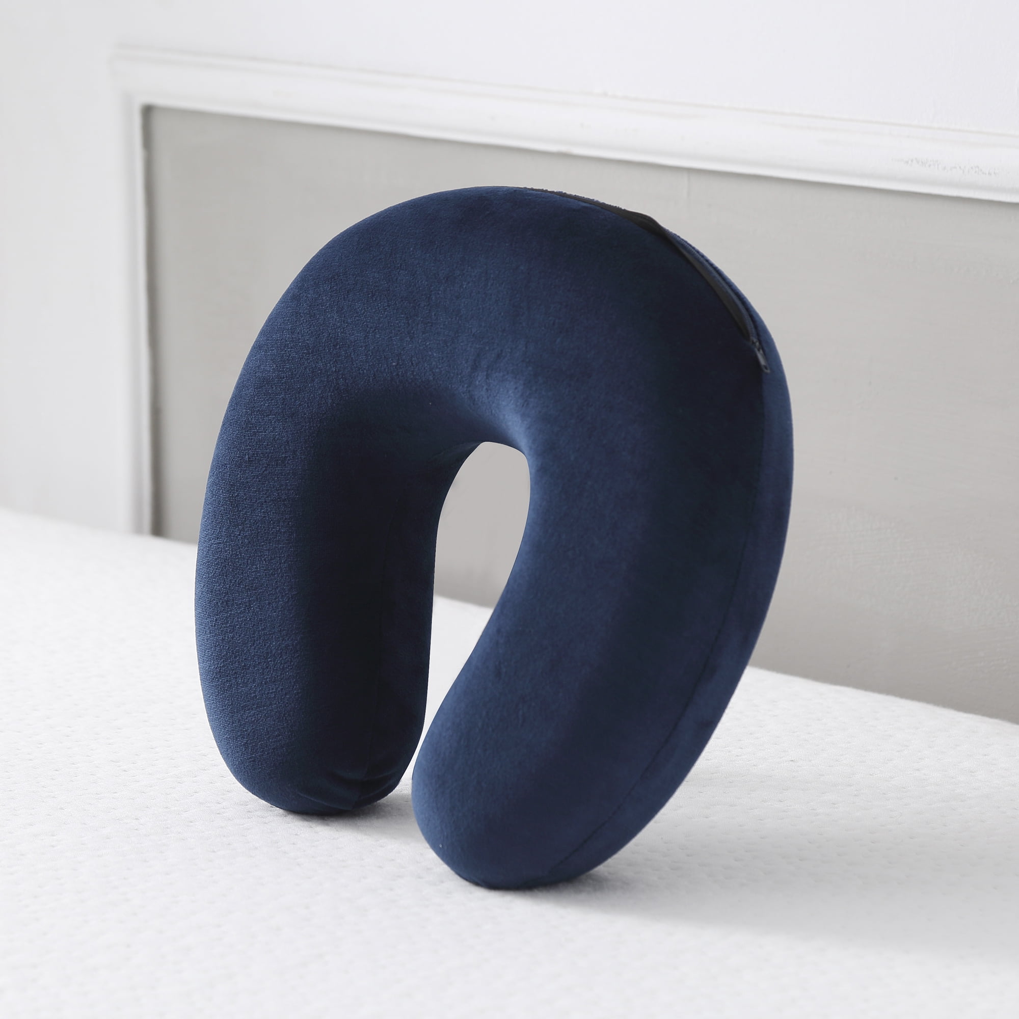 Portable U Shaped Blue Microbead Neck Travel Pillow Comfort Back Cushion Support 