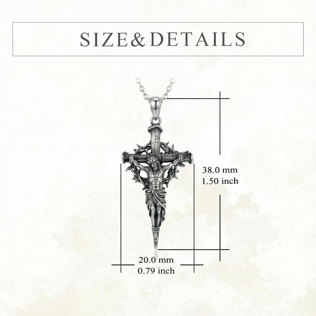 YAFEINI Jesus Necklace Sterling Silver Three Nail Cross Pendant Religious Protector Jewelry Gifts for Women Men