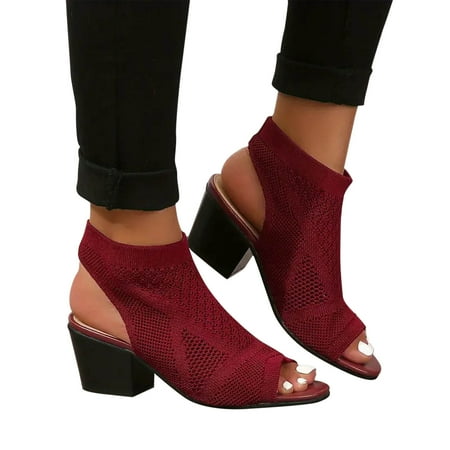 

YYYTop Platform Sandals Women Strappy Sandals for Women Women s Chunky Heeled Sandals Knitting Peep Toe Slip On Slingback Low Heels Fashion Fabric Sandals Dress Pump Low Chunky Heel Sandals Summer Sa