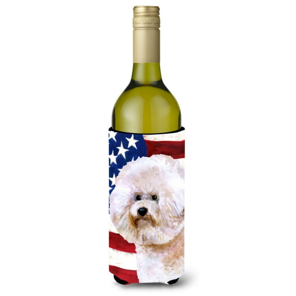 Carolines Treasures BB9705LITERK Bichon Frise 2 Patriotic Wine Bottle Beverge Insulator Hugger  Wine Bottle multicolor