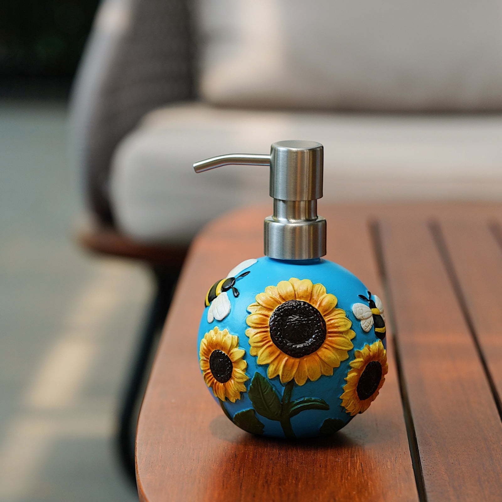 WiMiFar Soft Touch Resin Sunflower Nautical Sunflower 12 oz Free Standing Soap & Lotion Dispenser