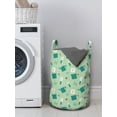 thumbnail image 3 of Garden Art Laundry Bag, Colorful Gardening Tools Pattern with Flowerpot Watering Pot and Ladybugs, Basket with Handles Drawstring Closure for Laundromats, 13" x 19", Pale Green Teal, by Ambesonne, 3 of 4