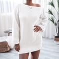 thumbnail image 3 of Women's Sweater Dress Knit Dress Long Sleeve Off Shoulder Solid Color Casual Winter Dress for Loungewear,White,L, 3 of 7