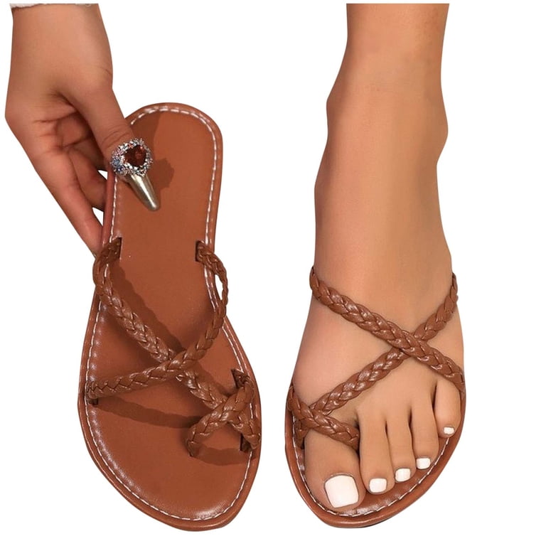 Ankle Strap Braided Strap Flat Sandals Flat Leather Sandals With Braided Straps