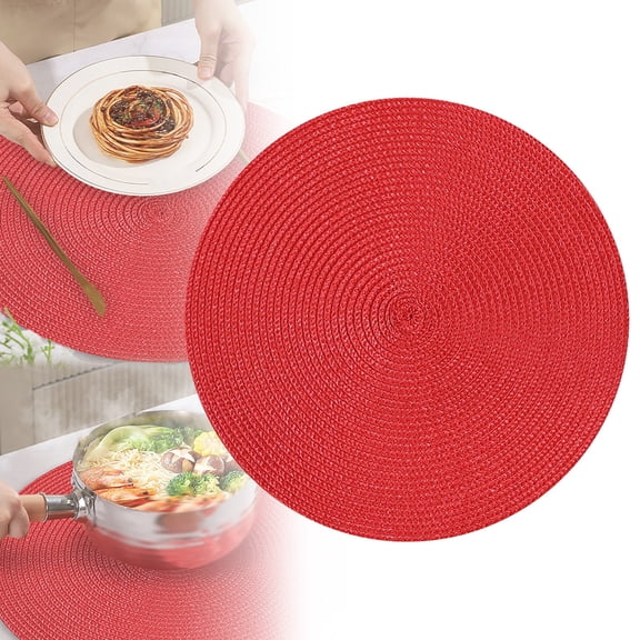 Noothes Round Placemats Set of 1 15 Inch Red Woven Washable Table Mats for Dining Kitchen Decor