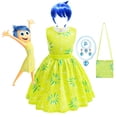 thumbnail image 2 of Girls Movie Inside Out Joy Cosplay Costume Princess Dress+Wig+Bag For ​Kids Halloween Carnival Birthday Party Dress Up 2-10Y, 2 of 5