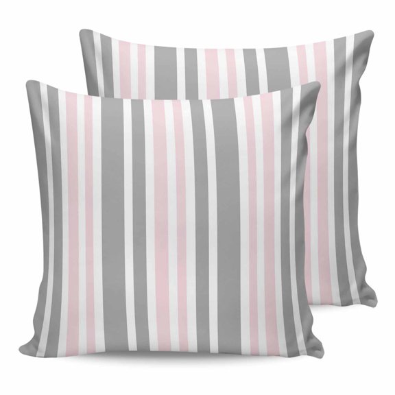 Outdoor Waterproof Throw Pillow Covers Set of 2 Pink Stripes Decorative Pillowcases Square Outdoor Pillows Cushion Case 16x16 Inch Grey Striped Lines Patio Pillows for Couch Sofa Bed Garden