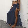 thumbnail image 6 of LNWUY Women's Tassels Trim Sarong Bathing Suit Boho Sheer Vacation Beach Wrap Skirts Bikini Swimsuit Cover Ups for Swimwear Blue Free Size, 6 of 6