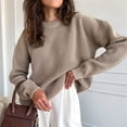 thumbnail image 5 of Women'S Knit Warm Sweaters Crew-Neck Warm Pullovers Long-Sleeve Solid Casual Base Layer Tops Camel Color S, 5 of 6