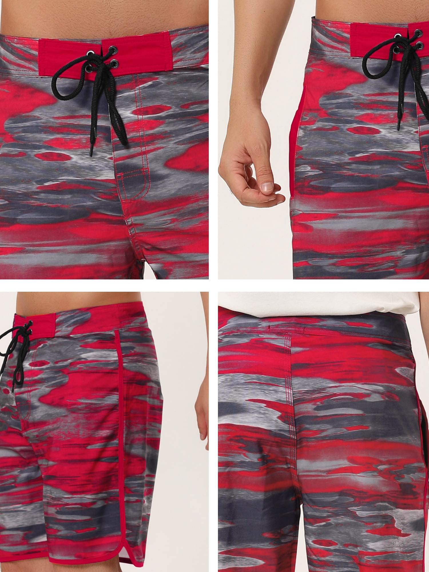 Unique Bargains Men's Drawstring Waist Swim Shorts Printed Summer Shorts 34 Camouflage Red