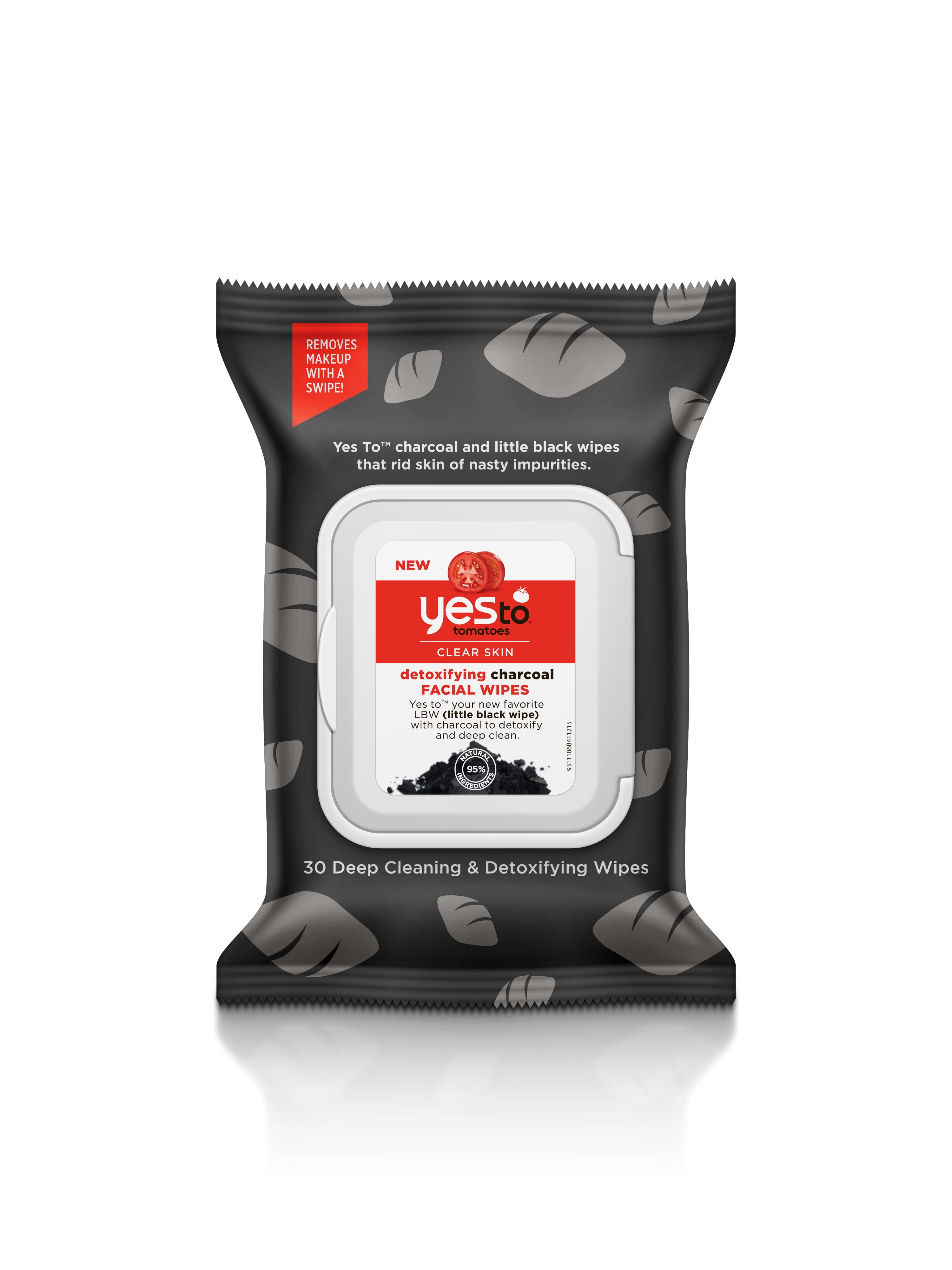 Yes To Tomatoes Detoxifying Charcoal Cleansing Wipes Makeup Remover Wipes, 30 Ct