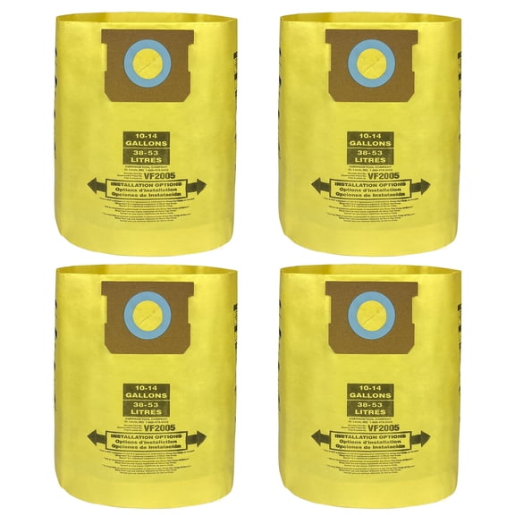 4 Pack 10-14 Gallon Vacuum Filter Bags for Shop Vac Bags, Double Layer Dust Collection Bags Replace Part Type I #90672, Type F #90662, VF2005