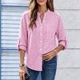 thumbnail image 2 of Women's Striped Button Down Shirts 3/4 Length Sleeve Tops V Neck Casual Comfy Work Shirt with Pocket (2XL, Pink), 2 of 8