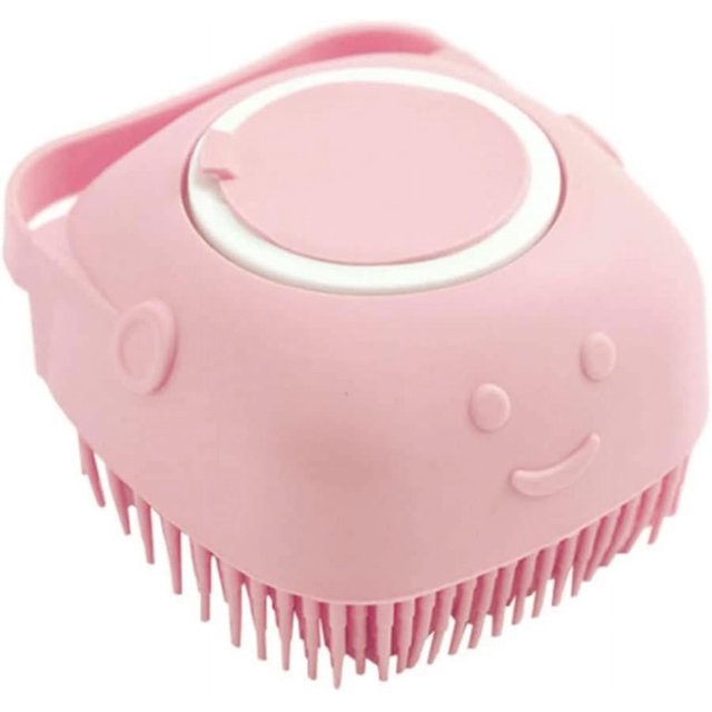Cepillo de champú para mascotas, cepillo masajeador de silicona para perros y gatos, cepillo dispensador de champú para perros de pelo largo o corto, ducha para gatos (rosa), 1 unidad