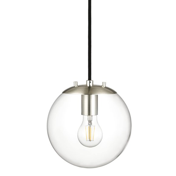 Linea di Liara Sferra Suspension Moderne en Verre Grand Îlot de Cuisine Nickel Brossé Éclairage Suspendu Globe en Verre Clair Luminaire Suspendu Mi-Siècle, Ampoule LED Incluse, Certifié UL