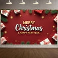 thumbnail image 3 of Red Background Christmas Banner Gold Stars Xmas Backdrop Gift Boxes Pine Branches Festive Background for Christmas Party New Year Gathering Home Decoration, 3 of 9