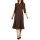 thumbnail image 1 of Vestido de trabajo para mujeres INSPIRE CHIC, corte A, mangas 3/4, vestido midi elegante, marrón oscuro, talla M, 1 of 6