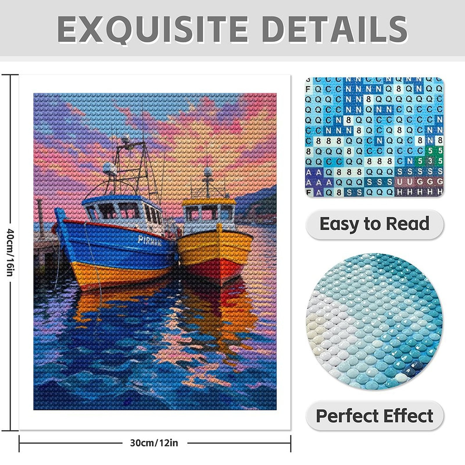Diamond Art Kit for Adults, Boats Sunset Color Reflection Water Diamond Painting for Adults Beginners, DIY Diamond Art Painting Kits, 5D Diamond Painting Crafts for Home Decor 12x16 Frameless