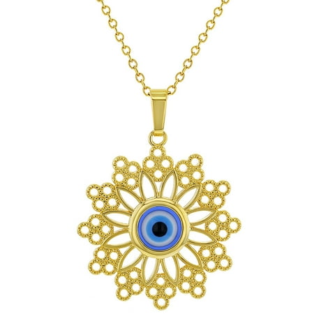 18k Gold Plated Greek Blue Evil Eye Protection Nazar Medal Pendant 19 ...